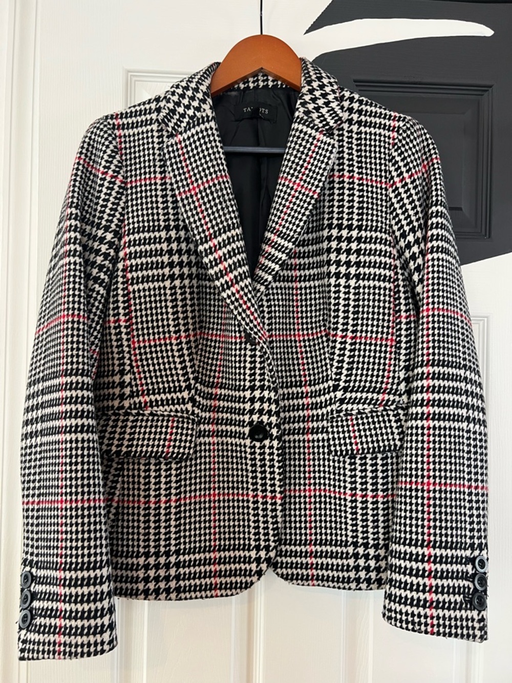 Talbots Black & White Houndstooth Blazer with Pink Windowpane